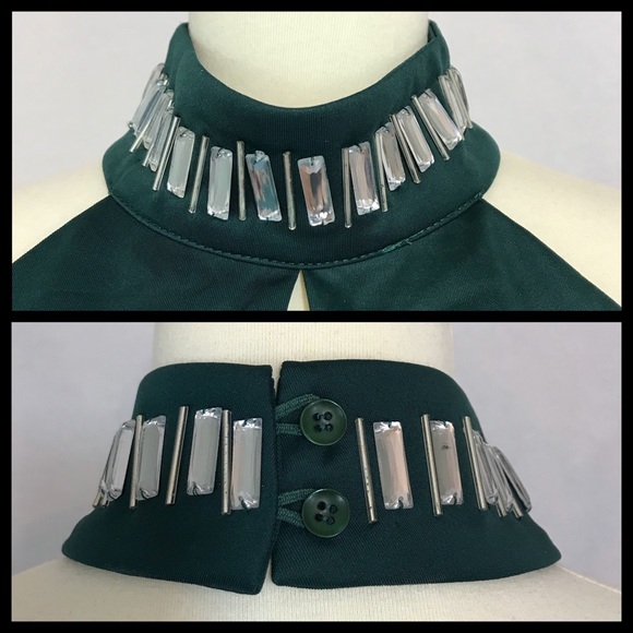 Forest Green Halter Fit & Flare Jeweled Collar - Picture 7 of 8